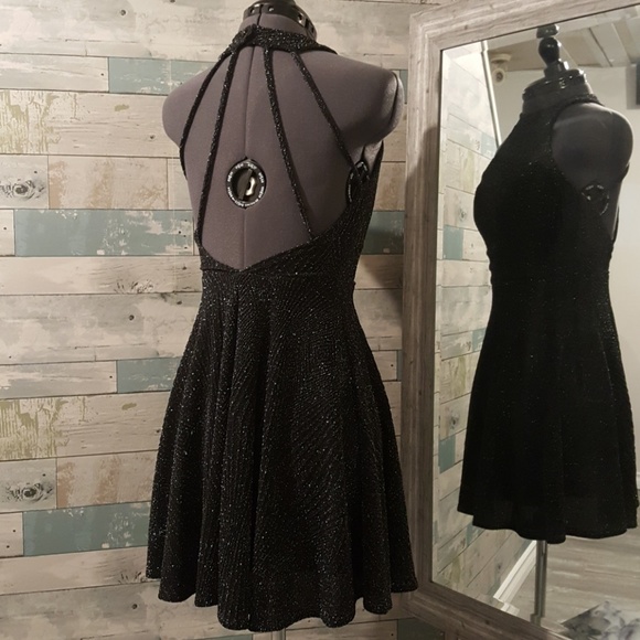 Black Sparkle Halter Dress - Picture 3 of 3